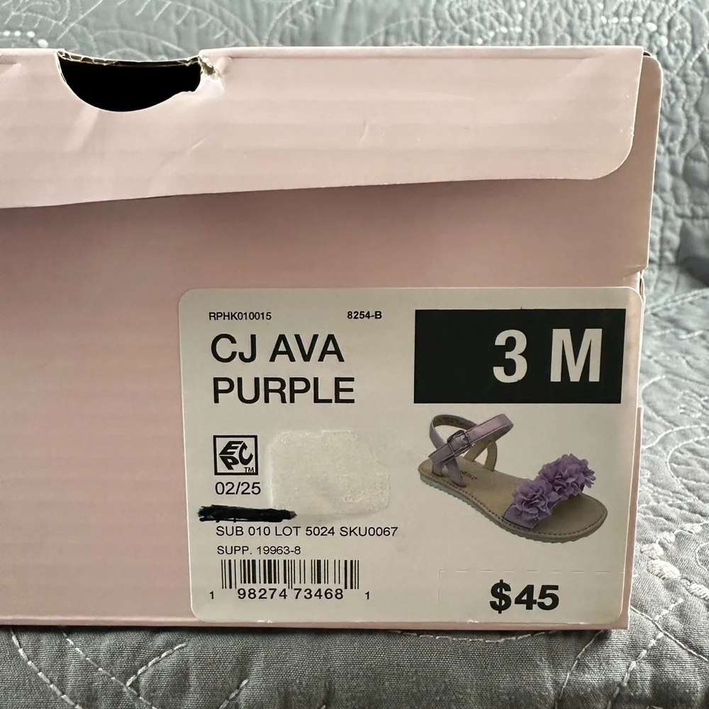 Christie & Jill Girls Purple Ava Ankle Strap Flat Sandals NWT Size 3